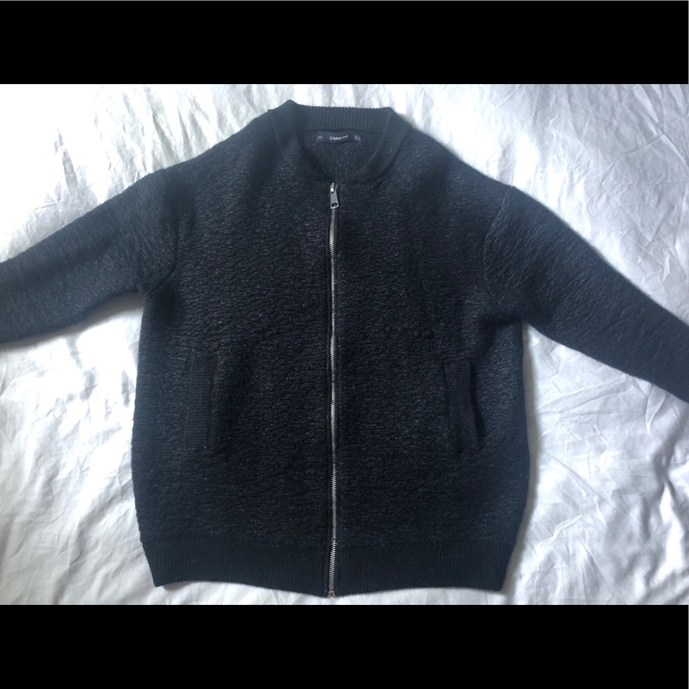 Zara oversized zip up knit sweater in black